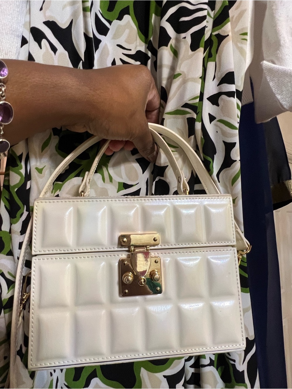 Classic Square Ivory Top-Handle Bag with Gold Hardware + Strap